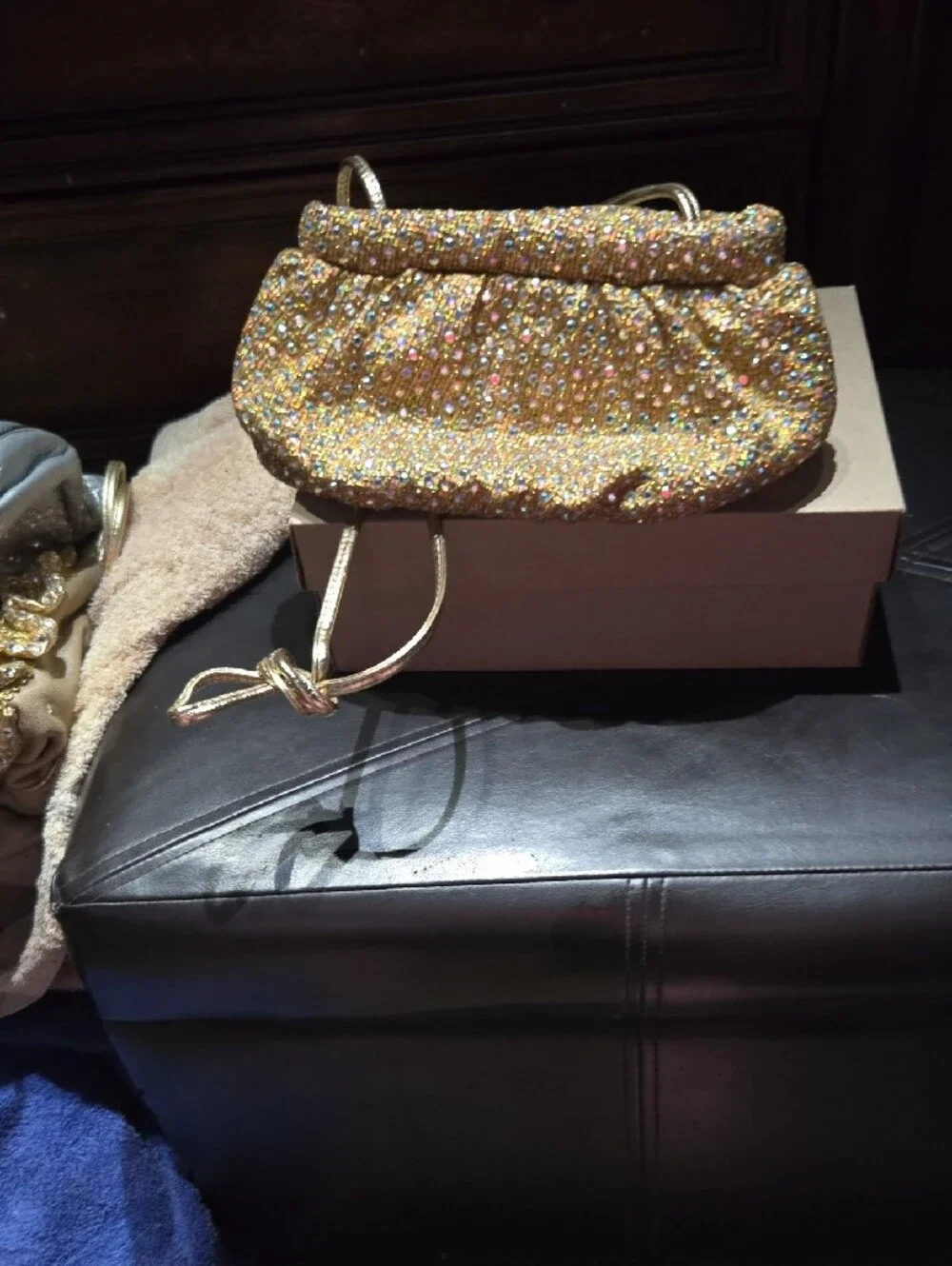 Rita Diana for Mylinka ~ Gold Crystal-Embellished Evening Clutch Shoulder Strap